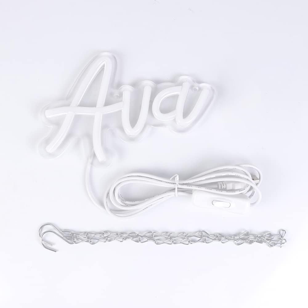WonderfulLife Ava Name Neon Sign for Room Decor,Non customized, Personalized Led Sign for Birthday Party Decoration,Pink Light Up Wall Decor.