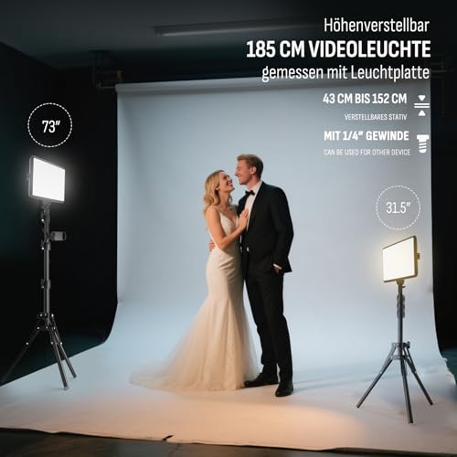 Video Licht Set, 1-Pack 25x20 cm 15 W LED Studio Fotolicht, Dimmbares 2800–6500K Kamera Licht für Video/Streamen von Selfies/Porträts im Innenbereich, Licht mit 160cm Stativ/TypC Adapter (1-Pack)