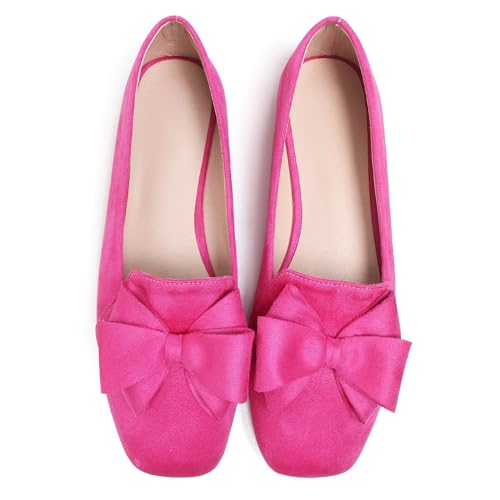 Image of WENJIAZHIZHI Square Toe Bow Ballet Slip-On | Classic Suede Finish,Chic Bow Detail,Effortless Everyday Style,Wedding Party Office,Plus Size Available