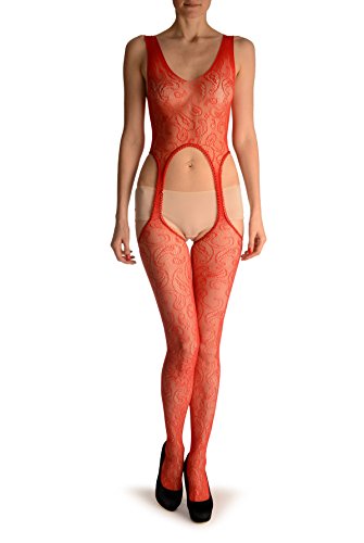 Bodystocking rouge en dentelle paisley idéal pour vos soirées romantiques en nuisette