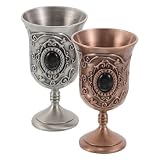 POPETPOP 2 Stück Vintage Kelchbecher aus Metall 250 ml Antik Finish für Mittelalterliche Zeremonien Halloween und Festliche Anlässe Dekorative Trinkbecher