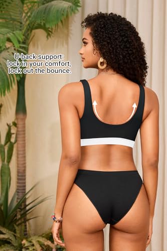 Image of Women Sport Bra Swimsuit Top - Swim Bra Bikini Top Only Scoop Neck Bathing Top 2025 Swimwear