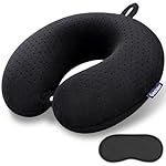 Black Travel Neck Pillow Memory Foam Airplane Pillow for Neck and Head Support Soft Portable U Shape Neck Pillow for Plane, Car & Home Office Use