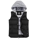 CorBuyit Men's Outdoor Winter Puffer Vest, Sleeveless Jacket with Padded and Detachable Hood - Ideal Outerwear for Cold Weather, Black, M