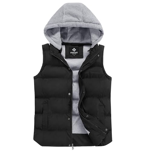 Men's Winter Puffer Vest, Sleeveless Jacket with Padded and Detachable Hood - Ideal Outerwear for Cold Weather