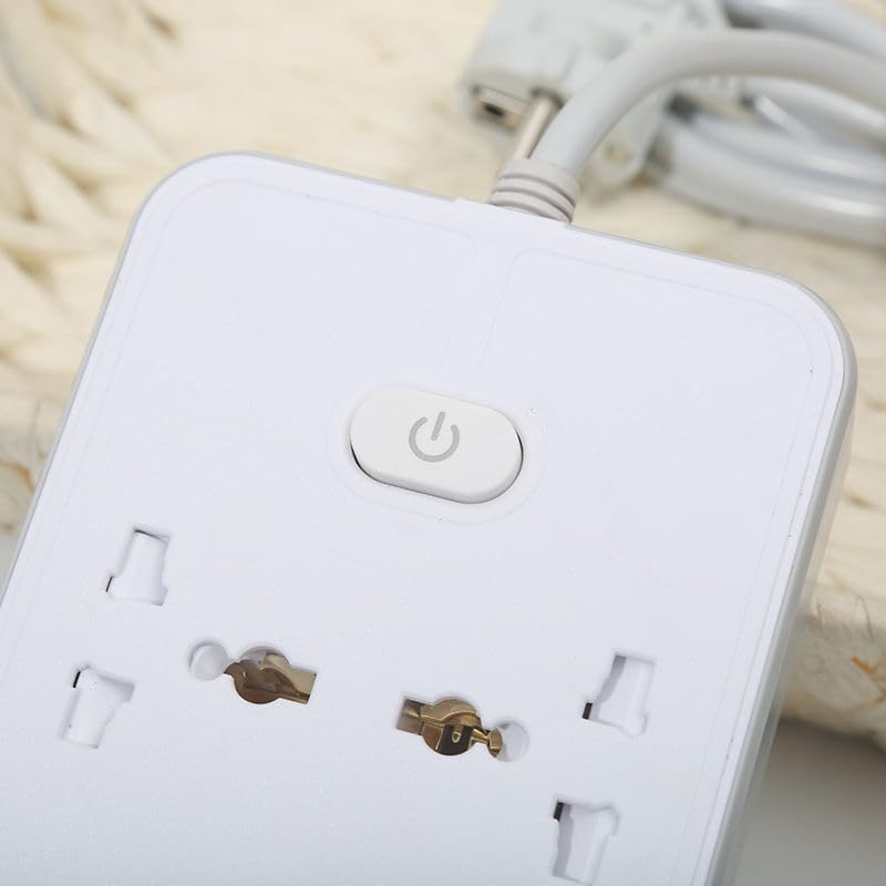 Image of Extension Board, Power Strip with 4 USB Ports and 4 Universal Socket, 2500W 10A Extension Cord, 3-Pin Surge Protector Power Strip for Home, Office, Computer, Mobile Charging (Z66-White)