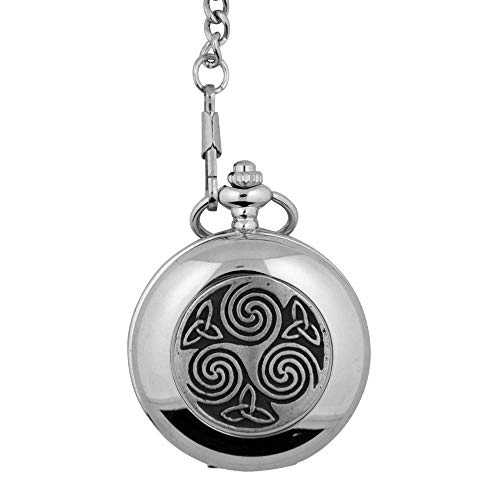 Image of Mullingar Pewter Irish Celtic Pocket Watch Knots and Swirls Face Design | Genuine Pewter Metal | Comes in Display Box | Irish Gifts