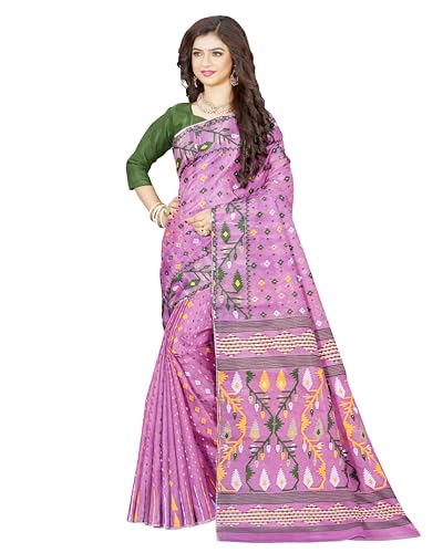 Image of Mayabi Women's Dhakai Jamdani Cotton Silk Saree Traditional Bengali Tant Korat Work, Without Blouse Piece