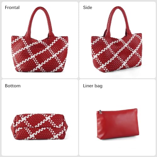 Image of Woven Tote Bag Womens Purse Vegan Leather Shoulder Handbags Fashion Summer Beach Tote Bags Large Travel Totes