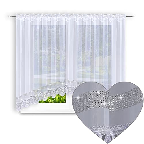 Home in Love Gardine mit Guipure 500x165 Fertiggardine Bogen Voile Weiß...