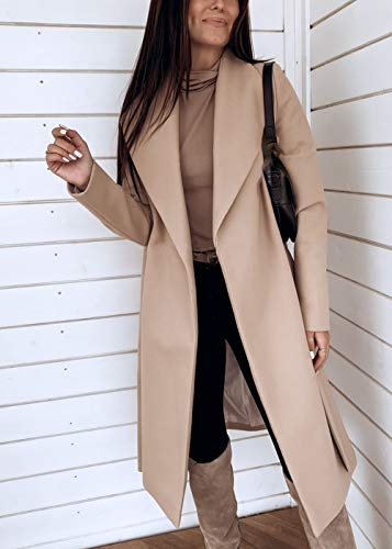 Womens Winter Elegant Pea Coat Open Front Wool Blend Trenchcoat Outerwear2