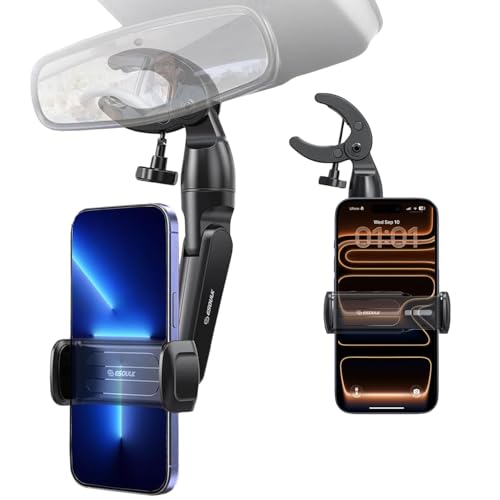 Esoulk Car Rearview Mirror Phone Holder – 360° Rotating Adjustable Car Mount for iPhone, Samsung, Android – Hands-Free Rear View Mirror Cell Phone Holder for GPS Navigation & Driving Safety