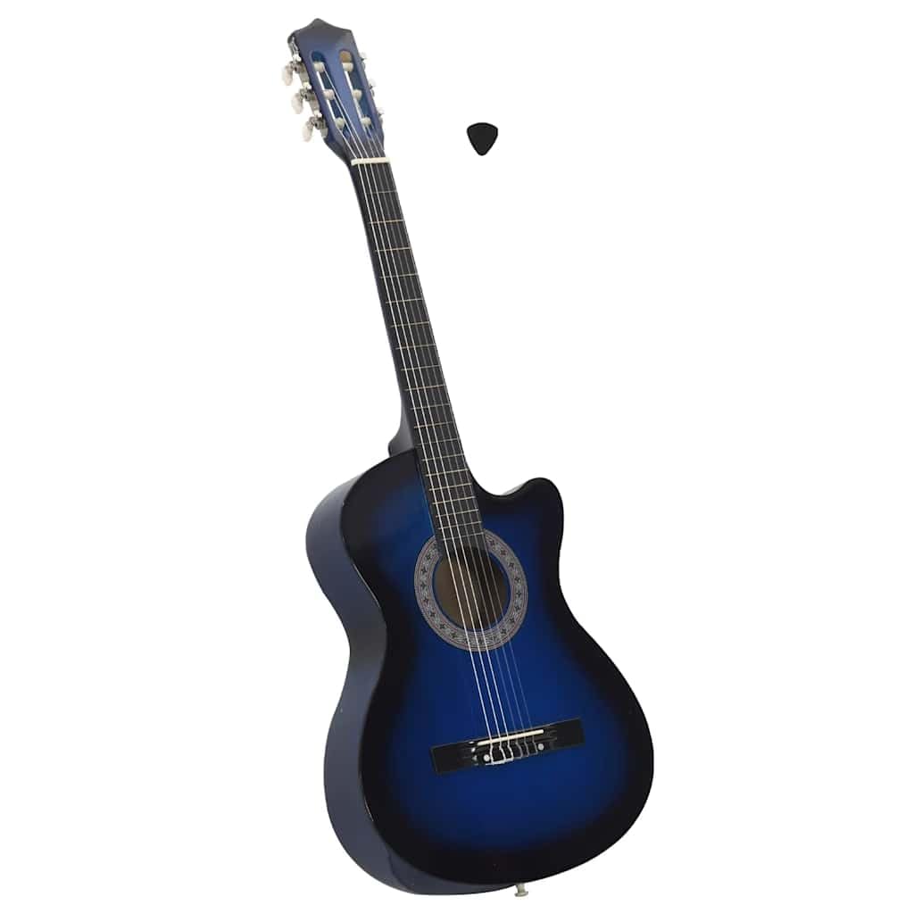 Westerngitarre Cutaway 38 Zoll Blau-Schattiert mit 6 Saiten Akustikgitarre für Anfänger Kinder Erwachsene, Lernset mit Zubehör, Tonabnehmer, Gurt, Plektrum, Stimmgerät, Tasche