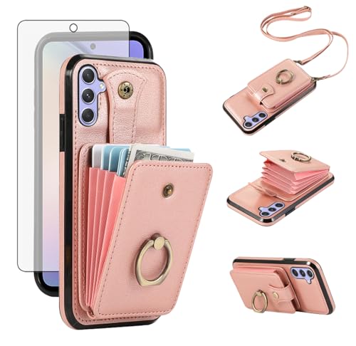 Coque Samsung S23 FE étui portefeuille avec protège-écran verre trempé et bandoulière