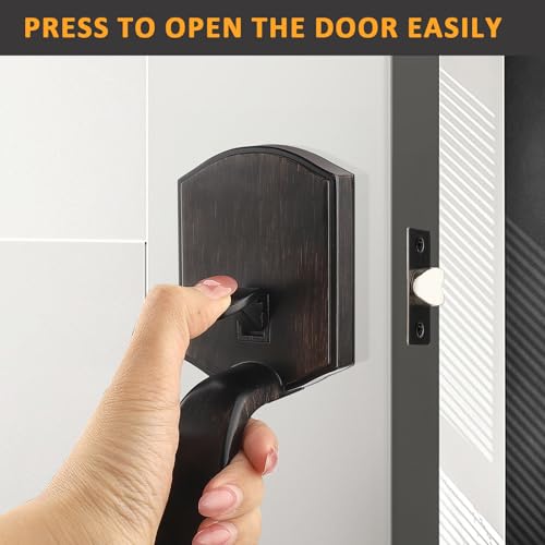 Image of Probrico Oil Rubbed Bronze Lower Half Front Entry Handleset, Heavy Duty Entry Door Handle with Interior Reversible Handed Lever, Lock Grip Handle with Wave Lever Keyless Door Locks, 1Pack