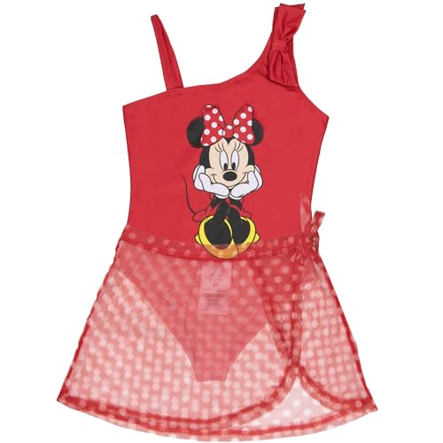 Disney The Little Mermaid, Minnie Mouse Girls Swimsuit Set, One Piece Bathing Suit and Coverup Skirt, Swimwear for Kids
