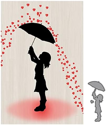 Heart Rains Umbrella Girl Troqueles de metal troquelados, plantillas de corte para niña, plantillas de troqueles de corte para manualidades,
