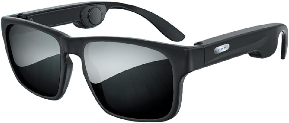 Bone Conduction Sunglasses Bluetooth 5.0 Smart Audio Anti-Blue Glasses Open Ear Speaker Built-In Microphone, Polarized Lenses, Listen To Music And Hand-Free Calling,Black