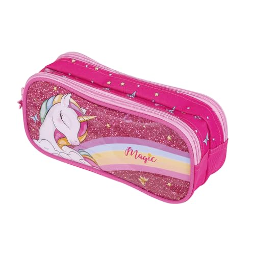 BRW Estojo Escolar 2 Divisorias Magic Unicornio Rosa