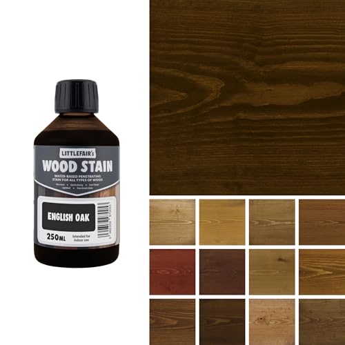 Littlefair's Holzbeize auf Wasserbasis - (Englische Eiche) - ungiftig, umweltfreundlich und schnell trocknend - Einfach aufzutragende, konzentrierte Formel für alle Holzarten - 250ml
