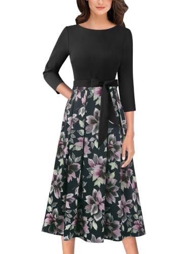 Image of VFSHOW Womens Work Business Casual Church Pockets Belted A-Line Midi Dress