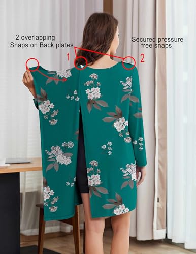 Deyeek Hospital Gowns for Women Open Back Tear Away Post Surgery Dress Long Sleeve with Shoulder Snaps Adaptive Nightgowns