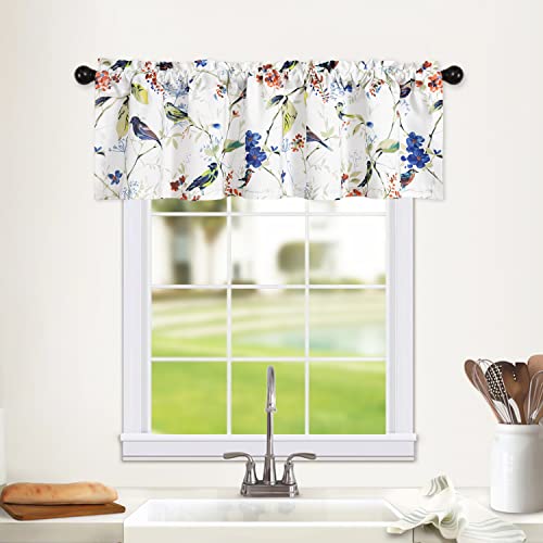 Leeva Short Curtains For Windows, Rod Pocket Vintage Birds Short Window Curtains And Drapes For Living Room, 52X12, Blue, One Panel #TOP1
