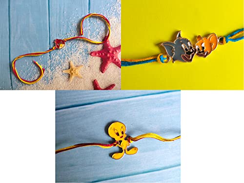 Set of 3 Cartoon Rakhi with Meena Work