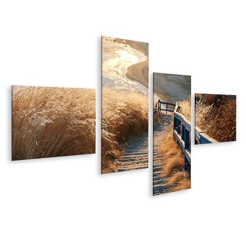 Toile chemin de plage tableau 4 pièces pour grand mur vide