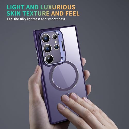 Image of Elzzi Compatible for Samsung S25 Ultra 5G Case, with Wireless Charging, (Not Compatible with Magsafe) Protective Case, Built-in Stash Stand Phone Case, Scratch-Resistant Back Cover, | Deep Purple