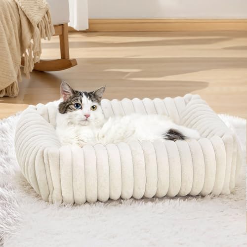 XIAPIA Katzenbett Flauschig Washbar 50x48x15 cm, Plüsch Katzen Schlafplatz Weich und Warm für Katzen Kleine Hunde, Orthopädisches Kuschelbett mit...