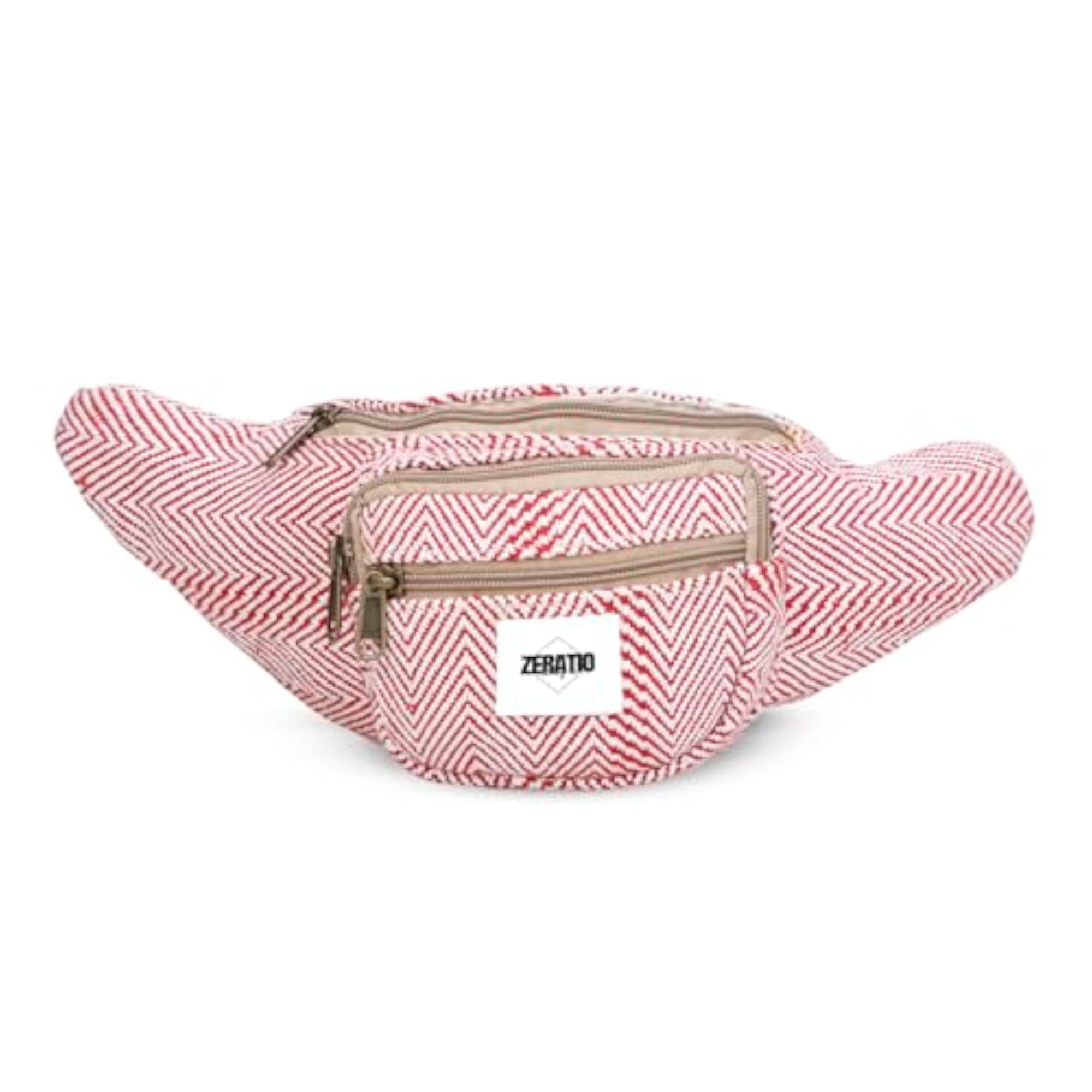 Red and White Herringbone Pattern Fanny Pack Waist Bag