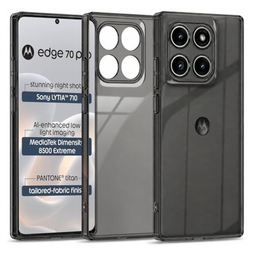 Image of VONZEE Compatible with Motorola Moto Edge 70 Pro 5G Back Cover Case Clear,[ Anti Yellow ][Military Grade Protection] Hard PC Back Cover Transparent-Black