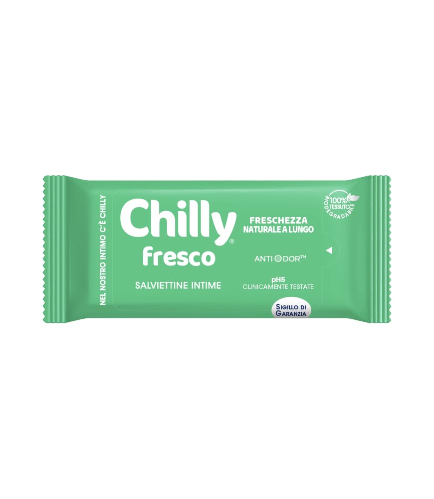 Chilly Toallitas de higiene íntima frescas – frescor natural duradero – con mentol natural – Cada paquete contiene 12 toallitas + llavero Beni Culinari gratis