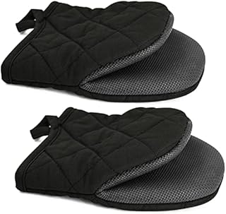 TOPSKY Mini Oven Mitts Microwave Mitts Pot Holder Heat Resistant Neoprene Cotton Gloves Surfaces Non-Slip Short Oven Gloves, Black 1 Pair