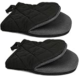 Topsky Topflappen，Topflappen Handschuh，Ofenhandschuhe Hitzebestaendig，Mikrowellenhandschuhe，hitzebeständiges Neopren，Baumwolle，Oberflächen，rutschfeste，Kurze Ofenhandschuhe，1 Paar（Schwarz）