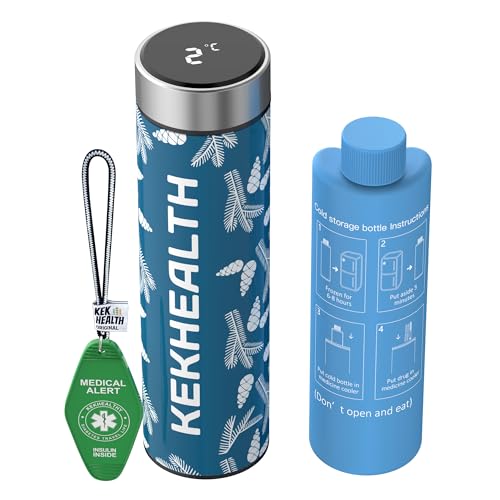 KEKHEALTH Smart 60H 3 Insulin Pens Cooler Travel Case Temp Display with QR Medical Travel Tag Medicine Cooler for Travel TSA Approved EpiPen Carry Case (Hazel)