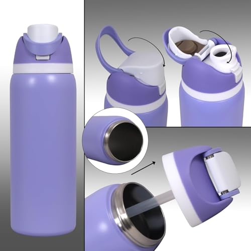 Image of LHOTSE FreeSip Gym Water Bottle with Straw & Spout | Leakproof Stainless Steel Sports Bottle for Workout, Fitness Training & Exercise Hydration (Ultra Violet, 960 ML)