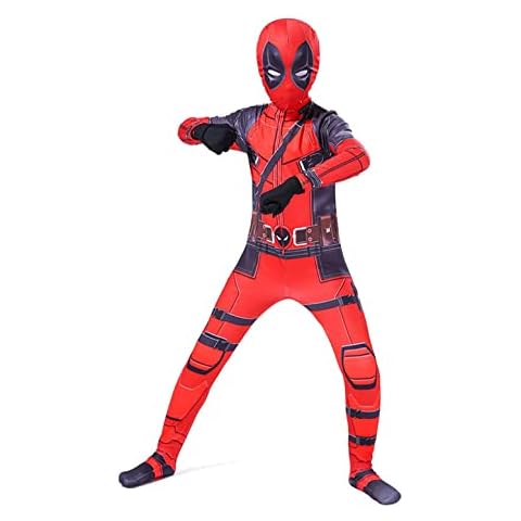 Leezeshaw Boys Superhero Deadpool Costumes Unisex Adults Kids Deadpool Jumpsuit Bodysuit Lycra Spandex Zentai Halloween Cosplay Costumes Cover