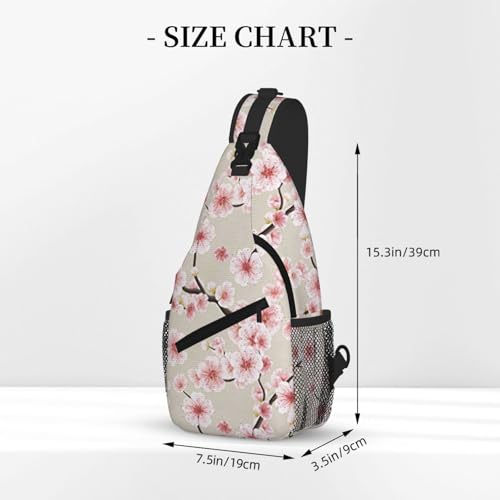 Cross Chest Bag Diagonally-Pink Cherry Blossoms Print Durable Hiking Daypacks With Large Capacity For Women Men3