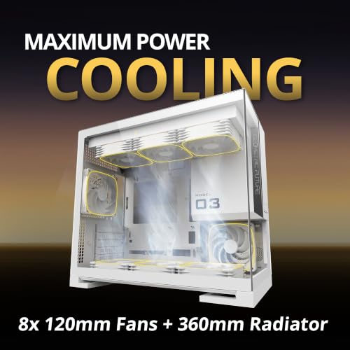 Image of Geometric Future Model 3 Panoramic Tempered Glass Dual Chamber Micro-ATX Tower PC Case, 5 Pre-Installed 120mm x 30mm PWM ARGB Fans, USB Type-C, 360mm Radiator Support, White, GEO-M3F-W