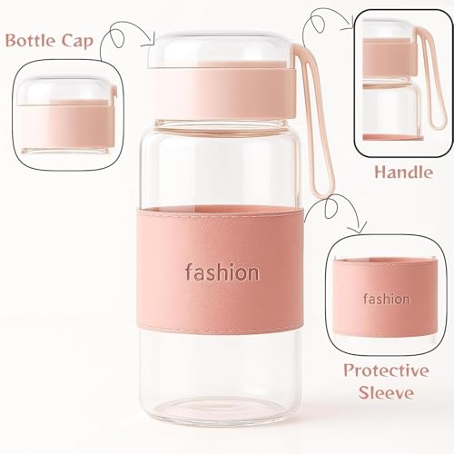 Image of Mini Glass Water Bottle 340ML, Leak-Proof Double-Walled Travel Bottle | Small Water Bottle for School, Office, Coffee & Picnic (Multicolour, 1 Piece)