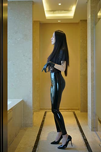 [LEOHEX] 超平滑エナメル素材強光沢ハイウエストストレッチ クロップドパンツ レースクイーン コスプレ衣装 (L) - 画像6