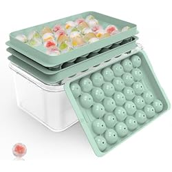 Round Ice Cube Trays with Lid and Bin (2-Pack) - Ice Trays for Freezer,BPA-Free Stackable Ice Ball Maker Mold for Freezer, Makes 62 Ice Balls for Cocktails, Whiskey, Coffee & Parties