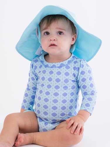 Image of RuffleButts Baby Girls UPF 50+ Sun Protection Floral Printed Long Sleeve One Piece Rash Guard Swimsuit with Zipper