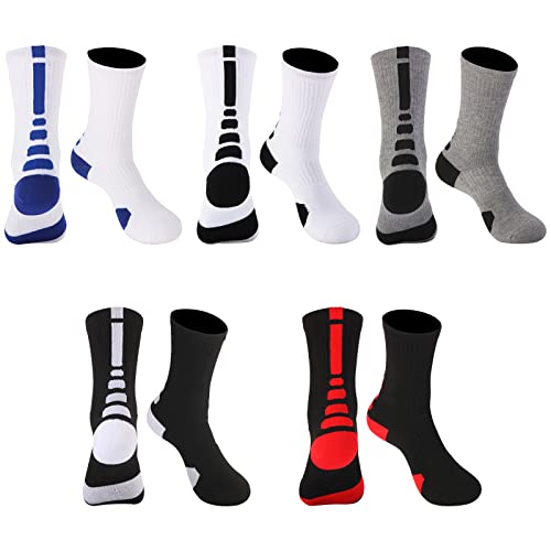 Dbxiiart 5 Pairs Sport Basketball Socks Training Compression Socks, Athletic Crew Thick Sock Cushioned Breathable Towel Sports Socks, Soccer Hiking Ski Athletic Outdoor Sports Socks For Men #TOP1