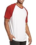Men's Raglan Baseball Tee Shirt - Casual T-Shirts,03,L,RED/WHT
