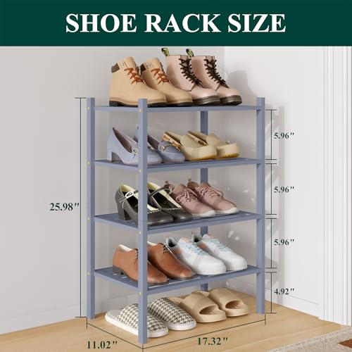 Image of Smiry Bamboo Shoe Rack, 5 Horizontal Slats, 4 Tier - 17.3 inch Wide, Grey