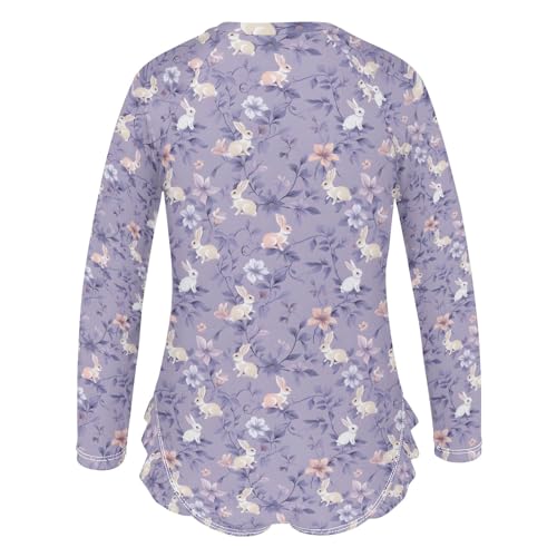 ALAZA Toddler Swimsuit Girl Bathing Suit Swimwear Rash Guard Purple Flower Rabbit Long Sleeve 3T3