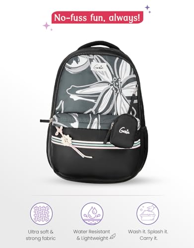 Image of Genie Petalis School Backpack For Girls |19 Inch-40 Litres With Laptop Sleeve, Rain cover, Three Compartments, |Best for Books, Water Bottles, Stationery, Laptop, Lunch Box & Essentials - Black
